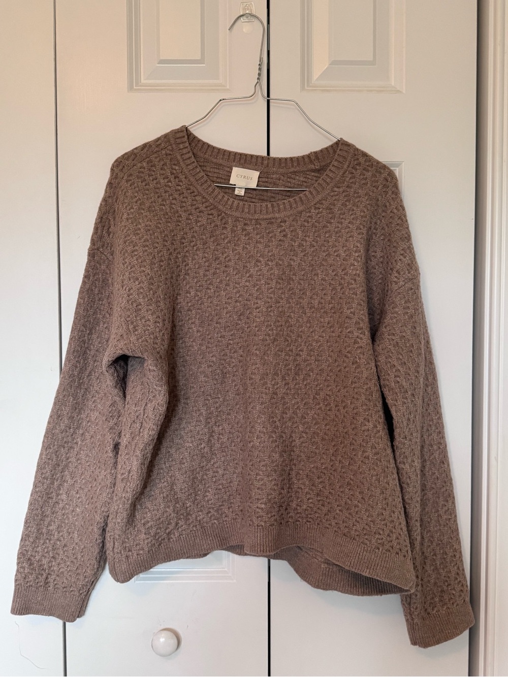 Cyrus Taupe Brown Textured Crewneck Sweater